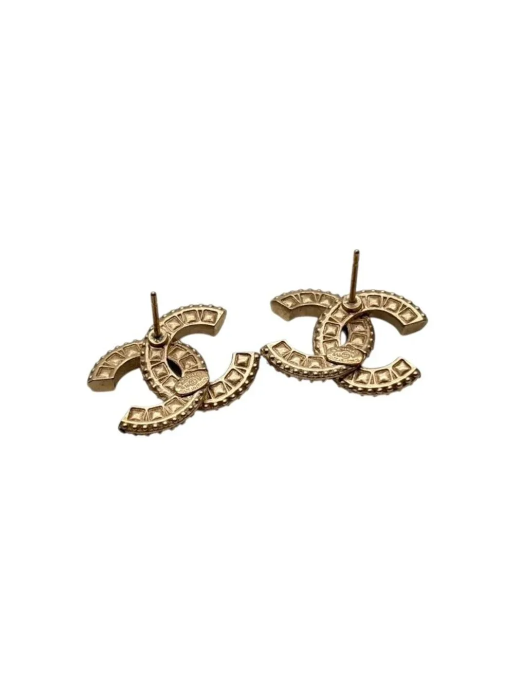 Chanel CC Logo Earrings Rhinestone Gold Plated